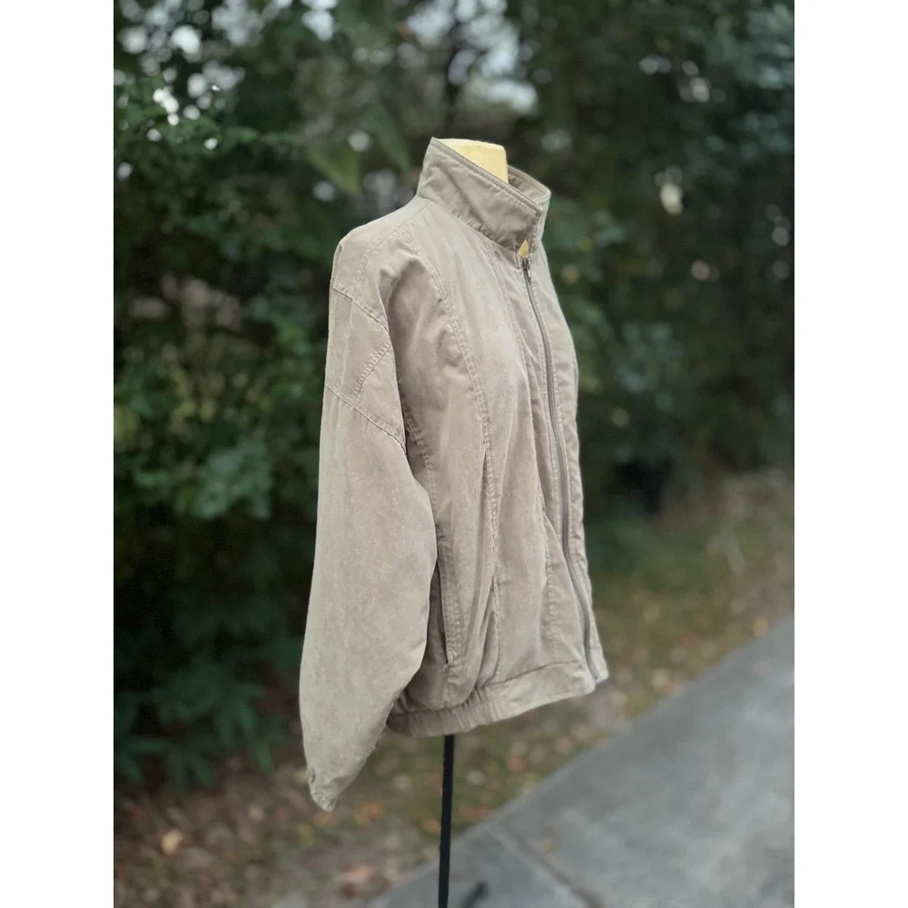 Y2K bomber jacket Boast Golf Windbreaker Jacket unisex XL light brown Zip Up - Picture 4 of 11